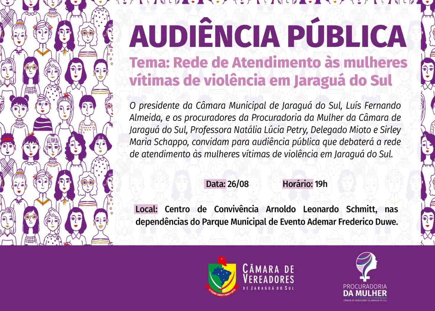 Audiência Pública discutirá atendimento a mulheres vítimas de violência em Jaraguá do Sul - Câmara de Vereadores de Jaraguá do Sul