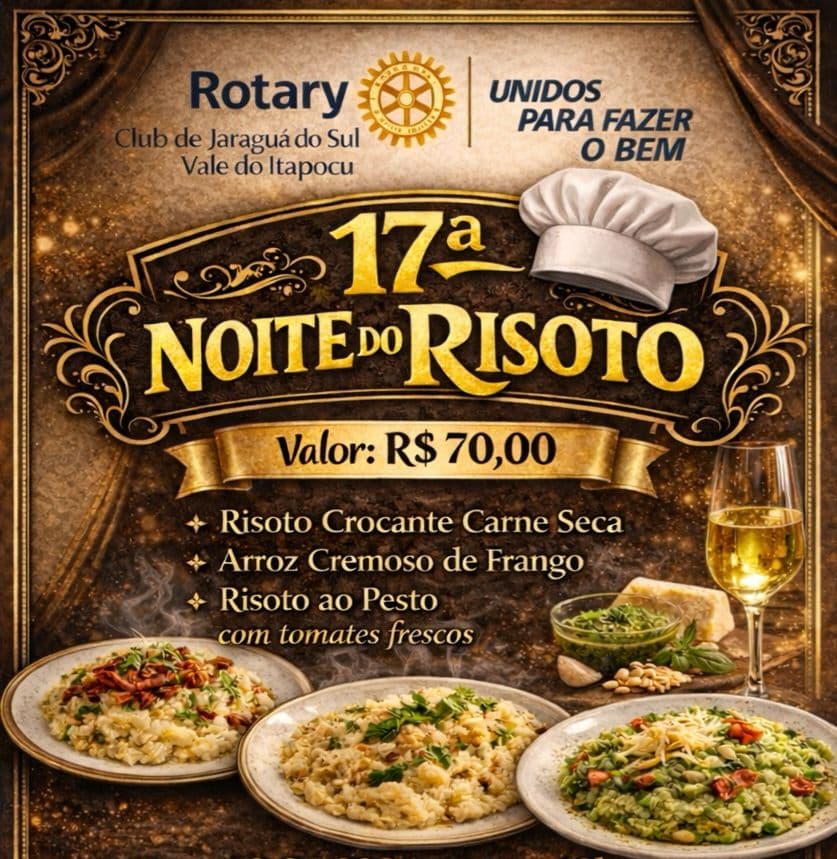 Rotary promove 17ª Noite do Risoto em prol do Hospital São José, em Jaraguá do Sul